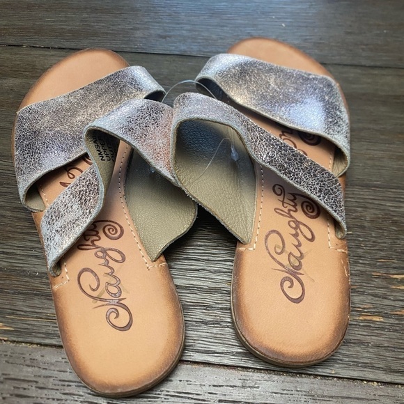 NAUGHTY MONKEY Womens Leather Sparkly Metallic Rose Gold Slide Sandals Size 5 - Picture 3 of 5